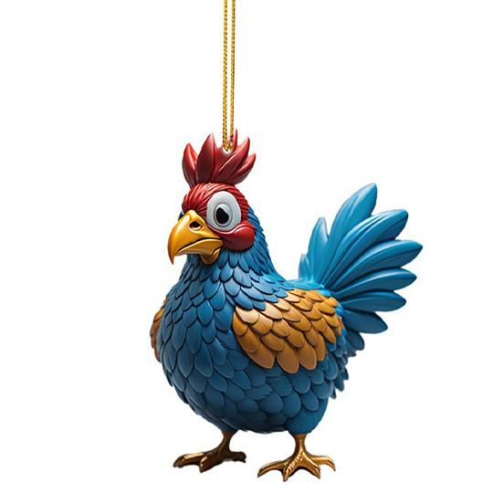 Weihnachtshuhn-Ornament, Cartoon-Huhn, Weihnachtsbaum-Hängedekoration, 2D-flacher Acryl-Anhänger für Fenster, Tür, Rucksack, Auto-Dekor