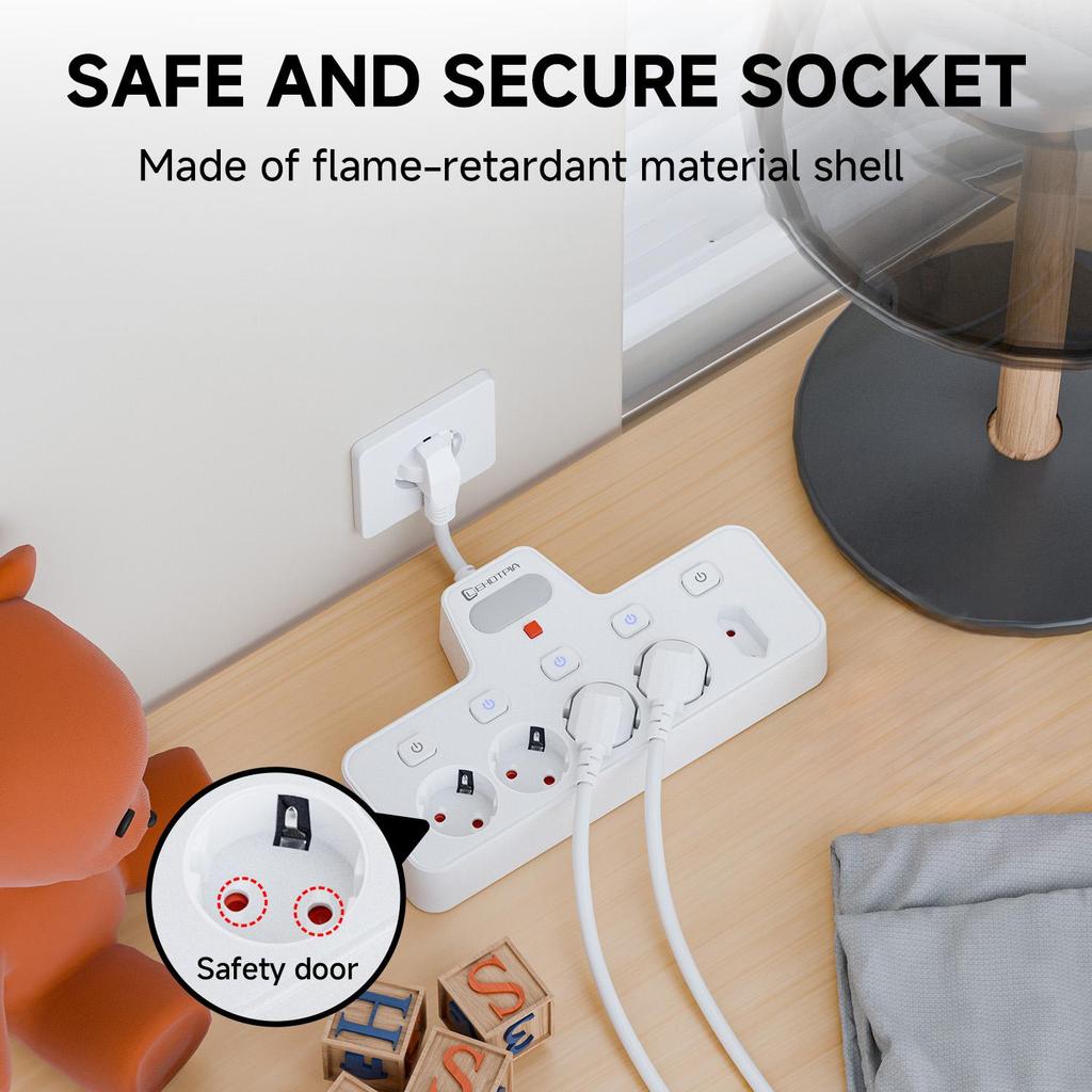 European standard multi socket lighting power socket, made of PC fire-resistant and flame-retardant material, equipped with small night lights