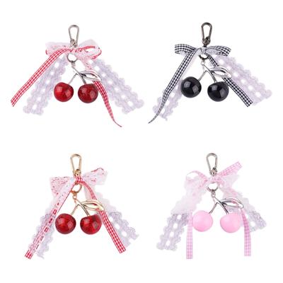 Cute Cherry Bows Keychain 3D Fruit Keyring for Women Car Keys Holder and Bag Charm Bags Pendant Backpack Decoration