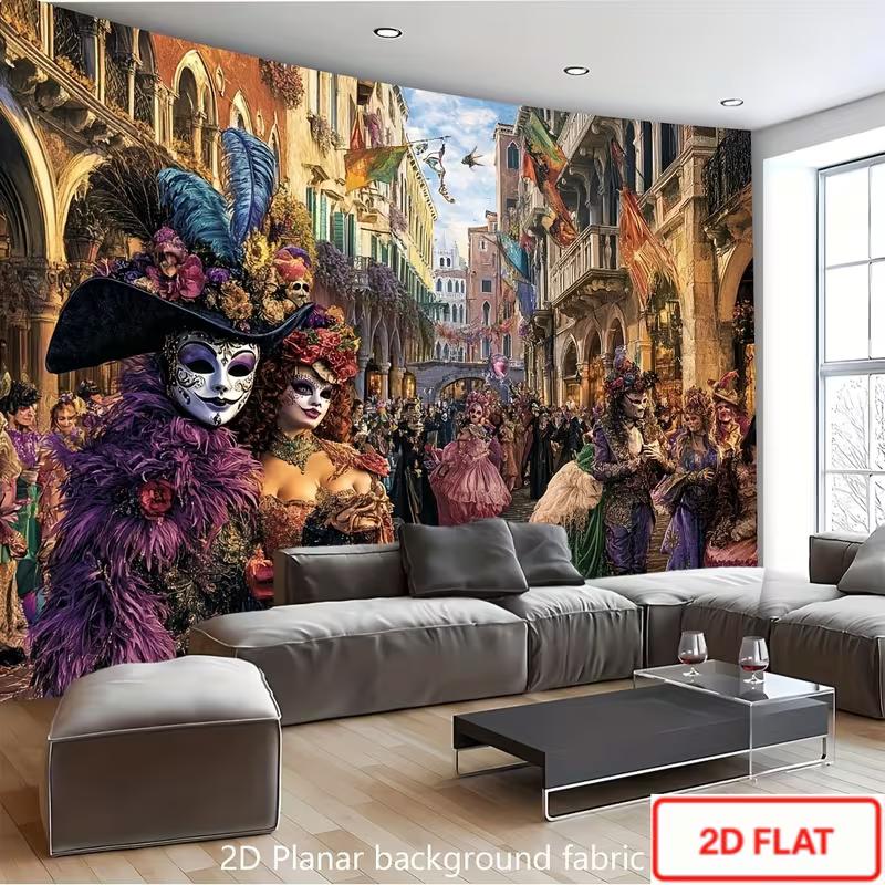 2D Venice Carnival Photography Background, Vintage Venetian Masquerade Ball Masked Party Decor Banner