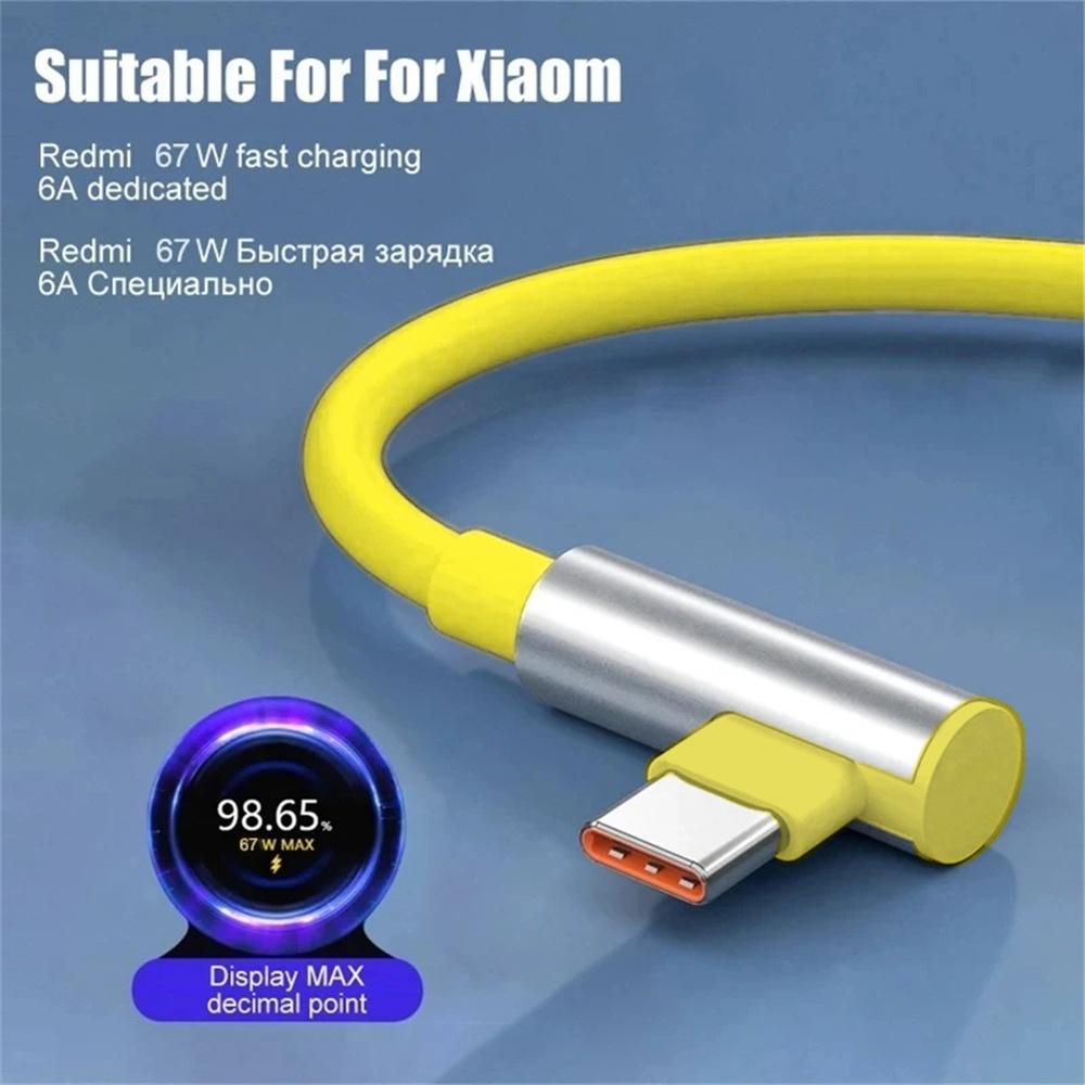 6A 67W Original Super Fast Charger Elbow Flash Type C Charging Cable suitable for Xiaomi 12 13 14 Ultra Redmi Huawei with EU/US