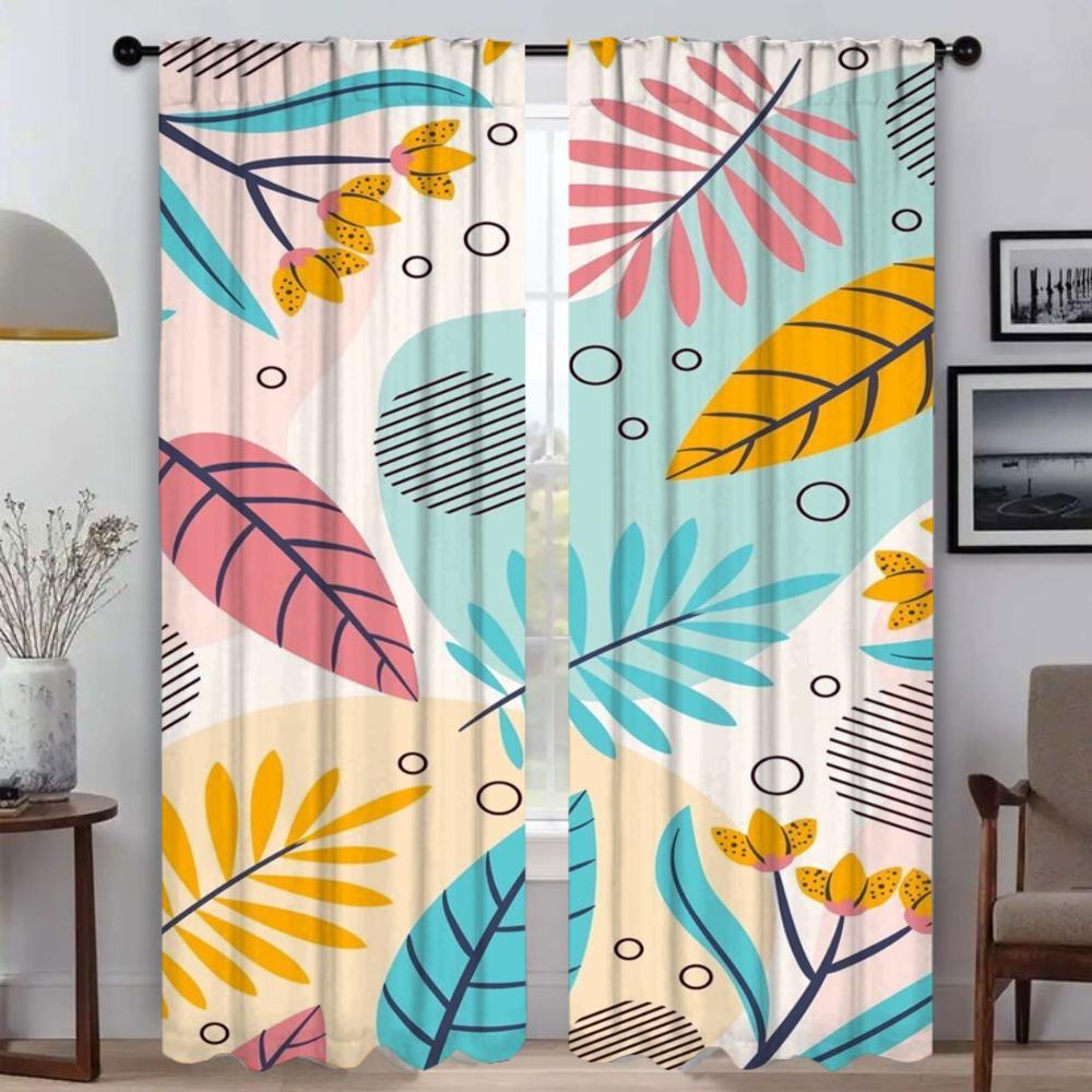 Leaf and Flowers Kitchen Curtains 2 Pieces Curtains for Living Room Curtain Halloween Decoration Partition Tulle for Bedroom