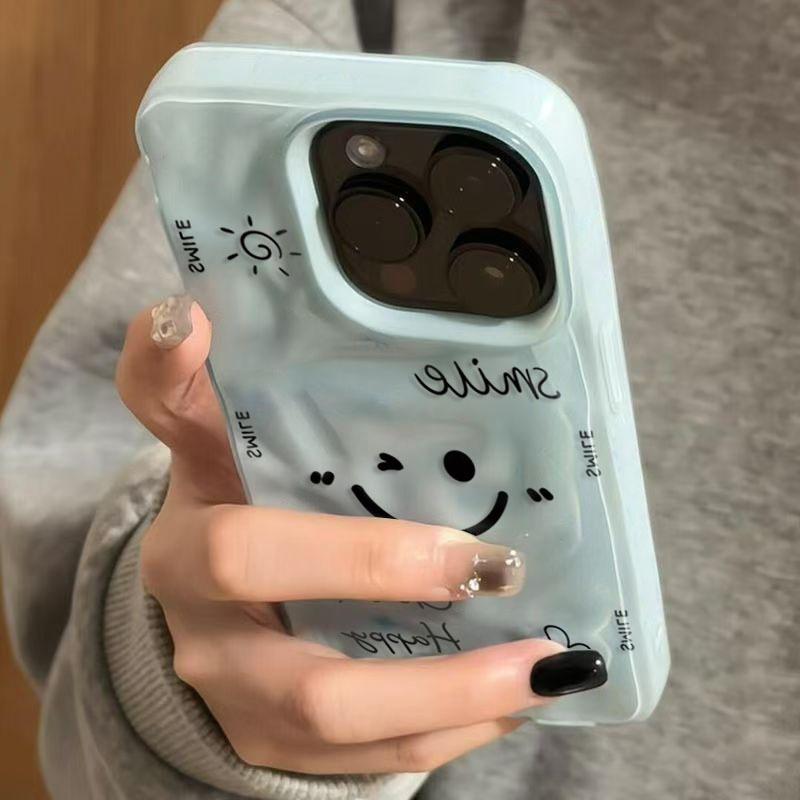 Funny Cartoon Smile Angry Face Shockproof Phone Case For IPhone 17 17Air 16 15 14 Plus 13 12 11 Pro Max Folds Texture Soft Cover