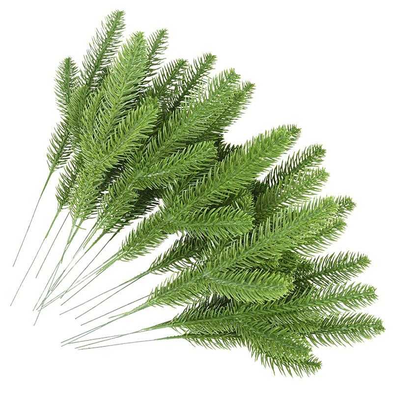 10/20pcs Plastic Artificial Pine Needles Branches Christmas Tree Ornament DIY Xmas Wreath New Year Gift Artificial Flowers Decor