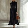 European and American independent station autumn and winter new semi-turtleneck waist slim pleated golden velvet temperament long dress