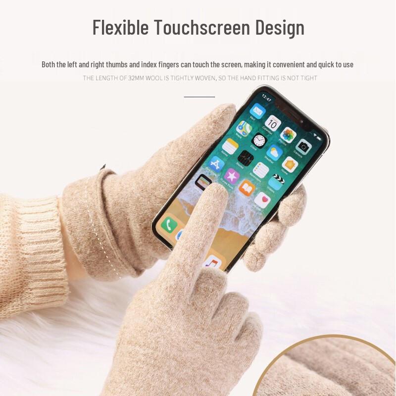 Women's Fleece-Lined Touchscreen Wool Gloves
