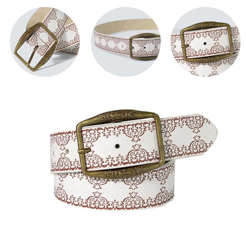 Vintage Antique Buckle Belt for Jeans Dress Women Engraved PU Leather Waist Belt