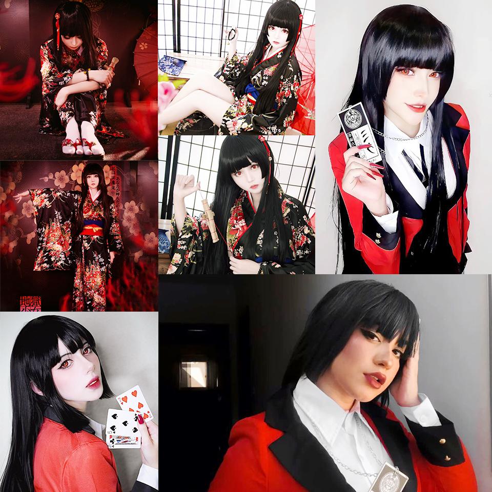 WTB Peluca Sintética Larga Lisa Negra Moda Femenina Flequillo Recto Fiesta Lolita Halloween Peluca Larga Lisa