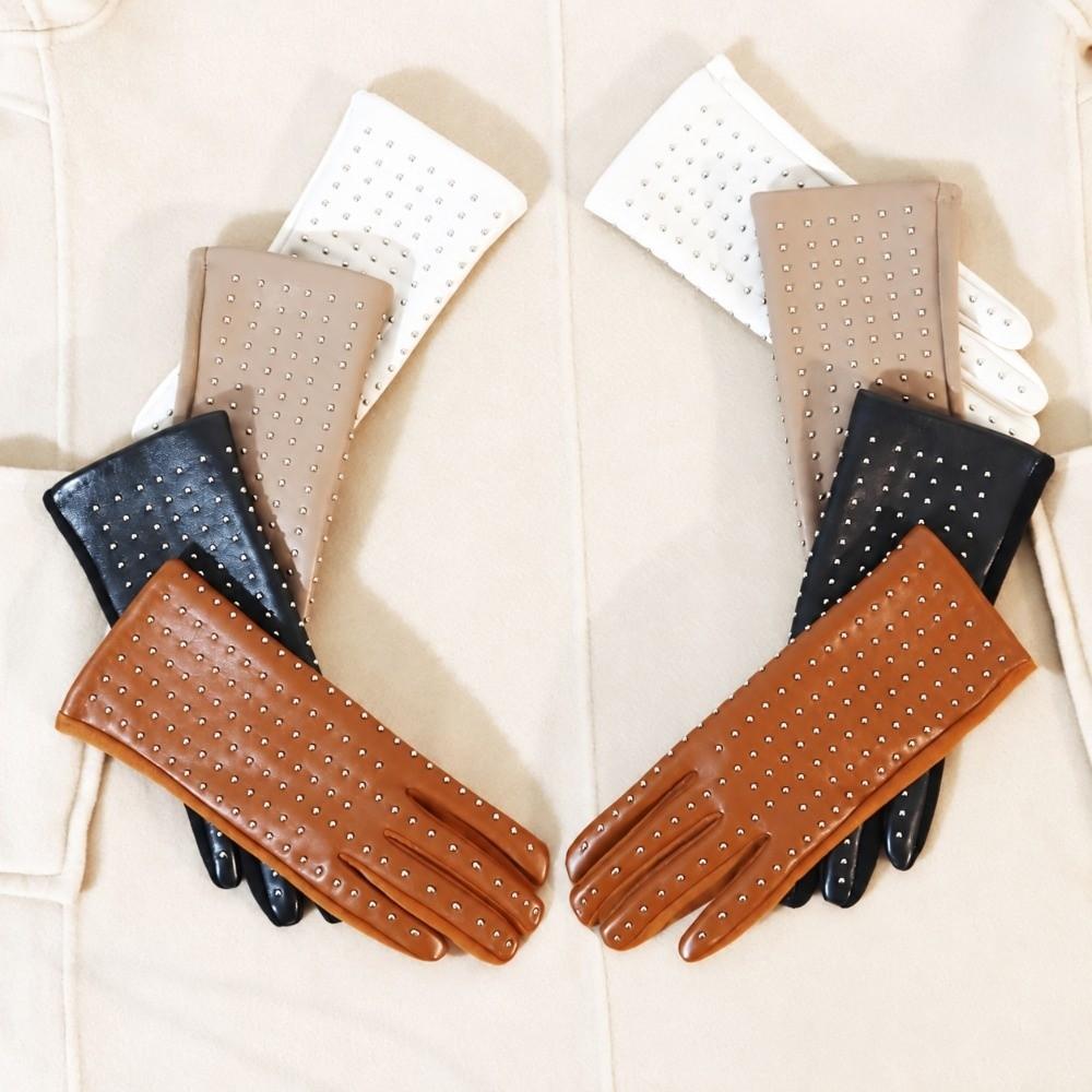 Rivet Beads Decoration Touch Screen Gloves Windproof Winter Women Gloves Outdoor Cycling
