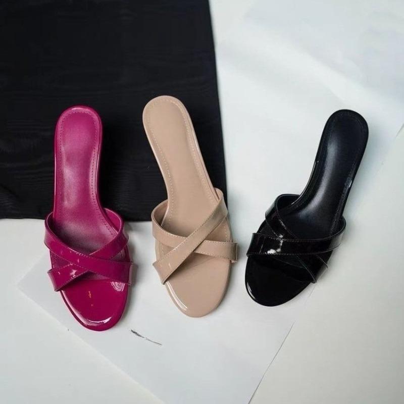 Fashion Slippers Women Summer New Versatile Fashion Outer Wear Round Toe Open Toe Crossed One Strap Non-slip High Heels