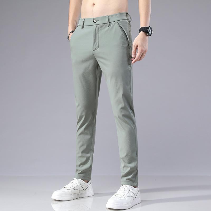 Summer thin elastic waist ice silk pants men's new trend versatile slim straight men's casual trousers