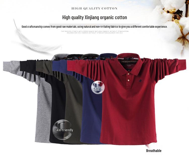 24 Jesień/Zima Plus Size Jednokolorowa Koszulka z Długim Rękawem i Kołnierzykiem Wykładanym dla Mężczyzn