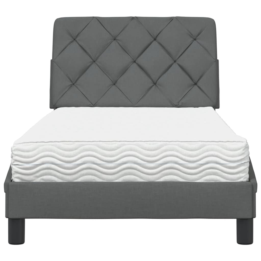 Bed With Mattress, Dark Gray, 90X190 Cm, Upholstered