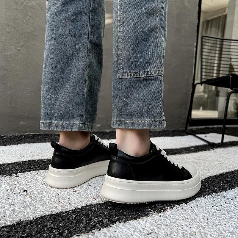 Classics Casual Leather Slip on Outdoor Driving Sneaker Vulcanized Shoes Mens Genuine Leather Thick Bottom Board Shoes