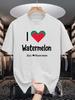 Unisex Soft Cotton Tee I Love Watermelon Heart Fruit Print Loose Breathable Summer Crew Neck Casual Street T Shirt Unisex Daily Wear
