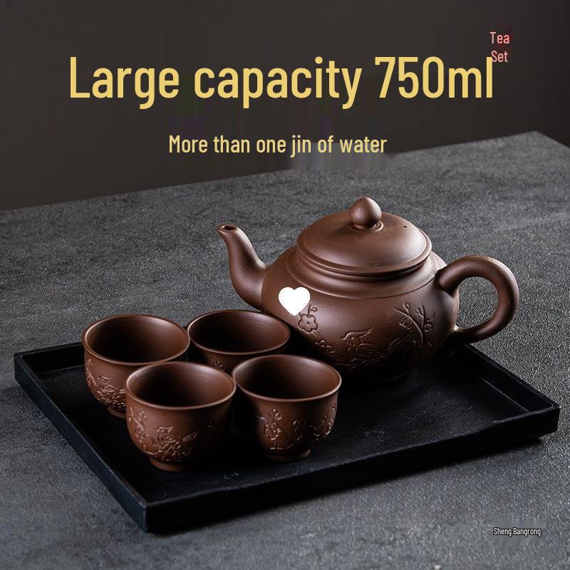 Large Capacity Handmade Yixing Zisha Teapot with Ceramic Teacup Set