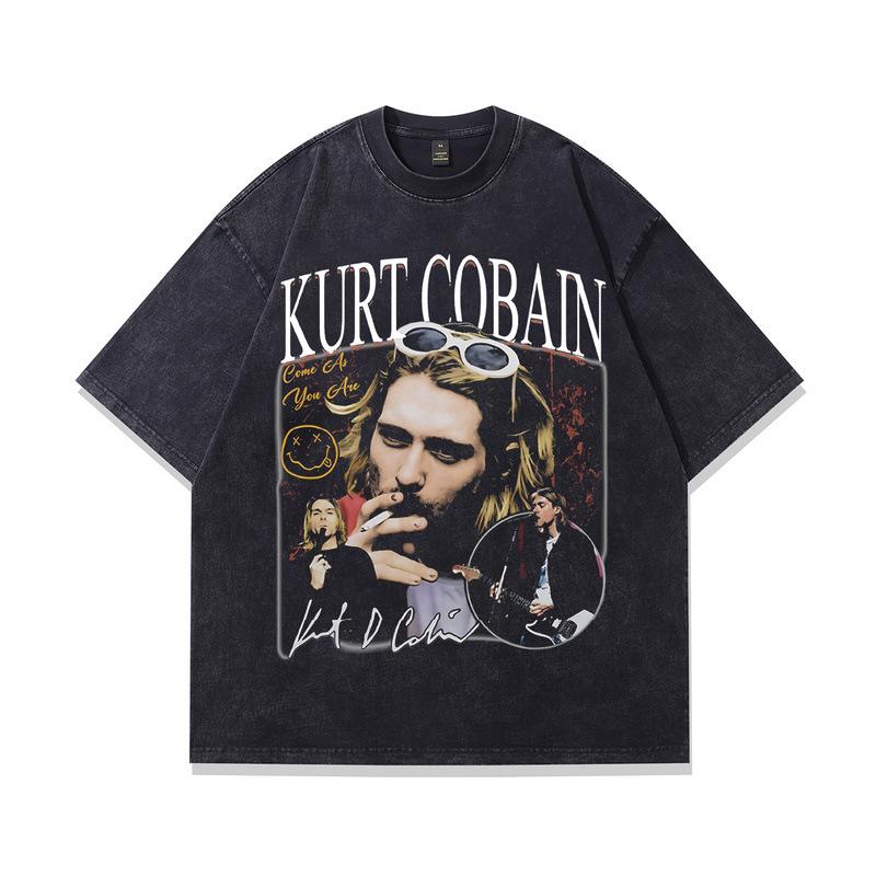 American Retro Washed Old High Street Heavy Vintage Short Sleeve Loose Trendy Band Rock T-Shirt Men