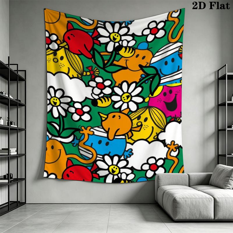 Mr. Men Little Miss Wall Tapestry Aesthetic Wall Hanging Printed Fabric Blanket Decorative Tapestries for Bedroom Living Room Home Decor