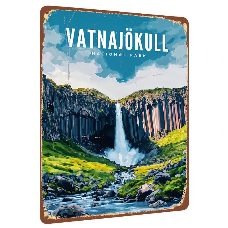 Vatnajokull National Park Waterfall Landscape Metal Iron Painting Home Wall Decor Art 20x30cm(7.8x11.8inch)