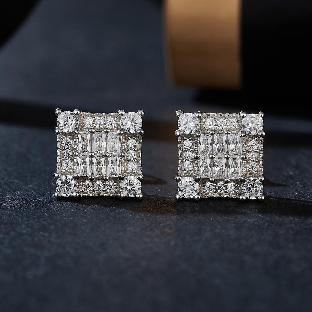 Square 925 Silver Moissanite Wedding Earrings for Brides 925 Sterling Silver Ladies Moissanite earrings