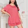 Oversized Summer Pajama Set for Women Plus Size Sleep Lounge Wear Short Sleeve Shirt and Short Pants Round Neck Two Piece
