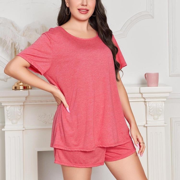 Oversized Summer Pajama Set for Women Plus Size Sleep Lounge Wear Short Sleeve Shirt and Short Pants Round Neck Two Piece