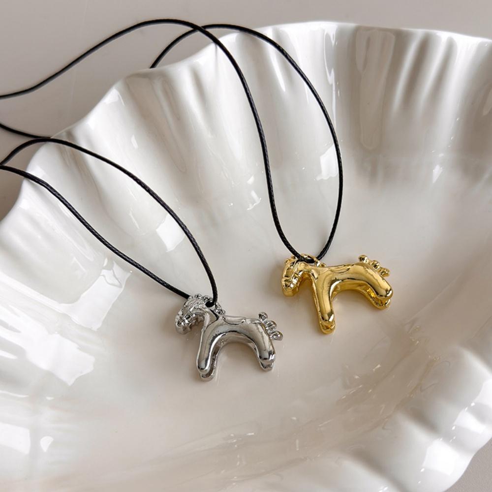 Colorful Horse Pendant Long Necklace for Women Simple Adjustable Sweater Chain Jewelry Gifts Fashion Accessory