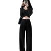 Women's High Waist Black Straight-Leg Jeans, Slimming Summer 2024 Thin Style, Small Size, Floor-Length.