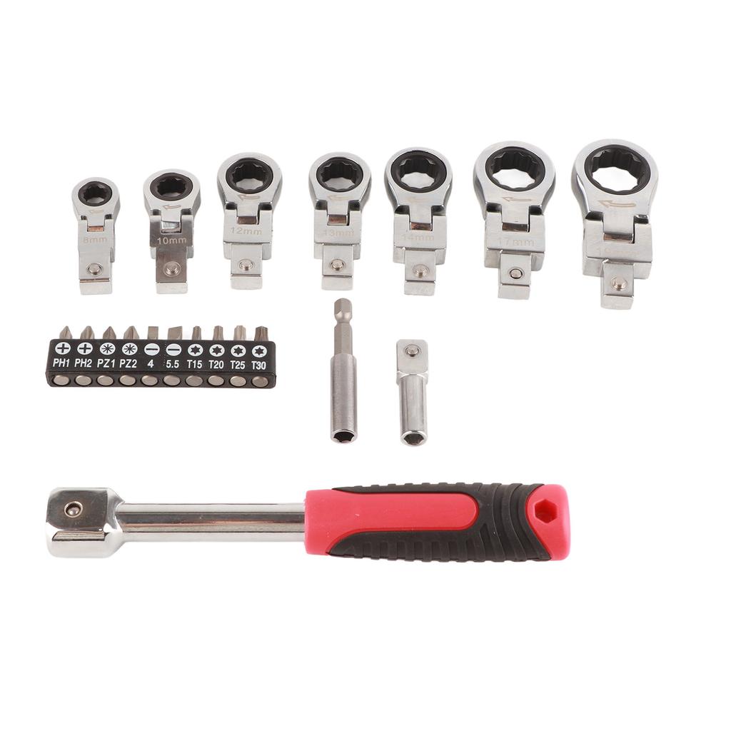 20 Pcs Ratchet Wrench Set Interchangeable 180 Degree Rotating Flex Head Wrench Screwdriver Bit Kit