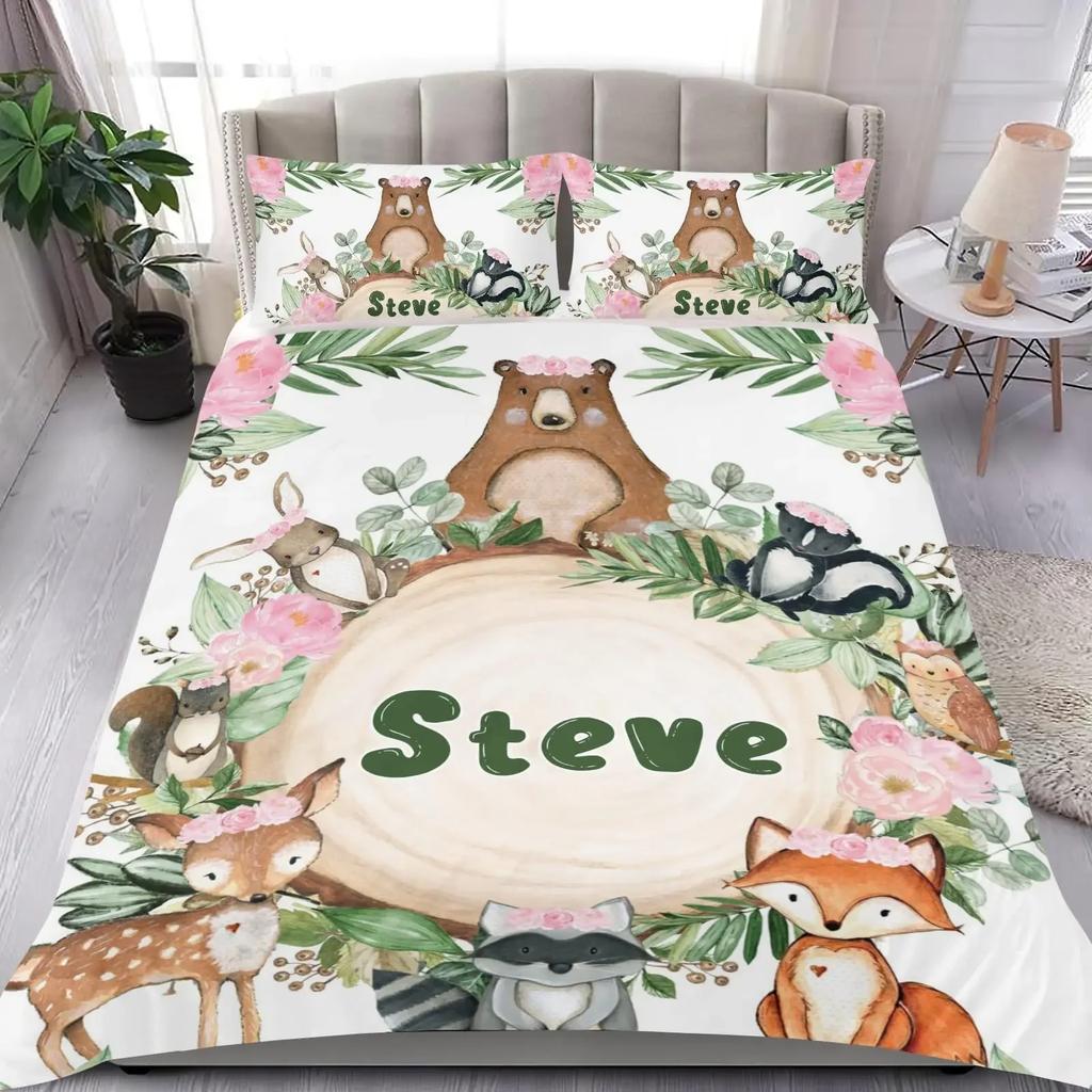 Custom Name Duvet Cover Set Cartoon Animals Unicorn Bedding Set Twin Full Queen King For Kids Girls Boys Birthday Wedding Gifts