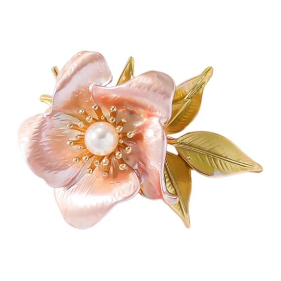 

Женская эмалевая брошь в форме искусственного жемчуга в форме цветка и листа для костюма, воротника, шляпы, шарфа, украшения розовый
