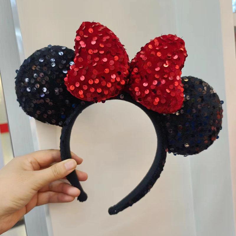 Sequin Bow Princess Mickey Minnie Mouse Headband & Hair Clip for Adults & Children