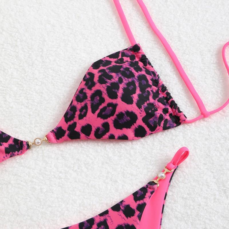 Leopard-print Sexy Bikini Suspender Swimsuit Women's High-class Beach Hot