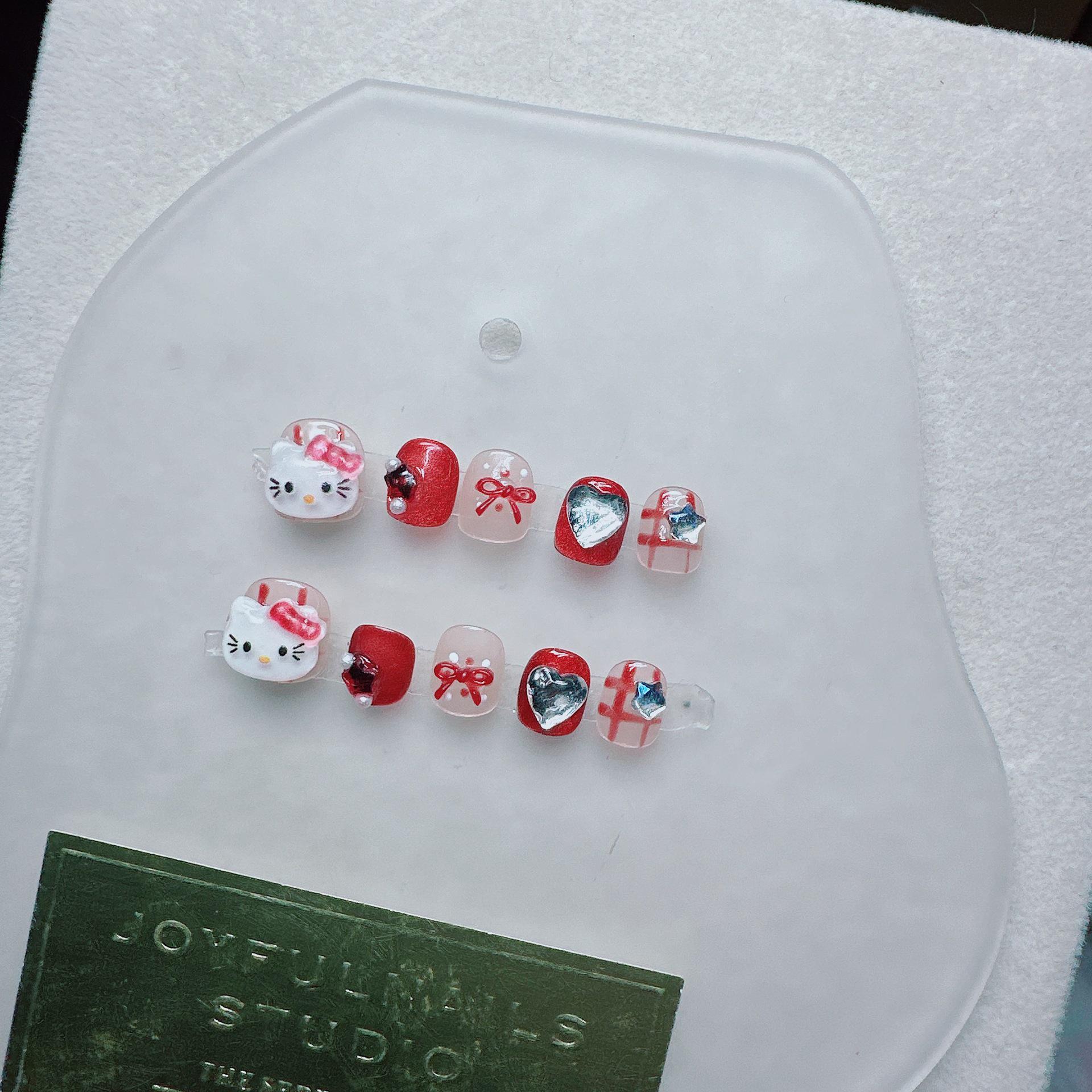 Hello Kitty Red Bow Heart Anti-Bite Nail Art for Kids KT Cat 93