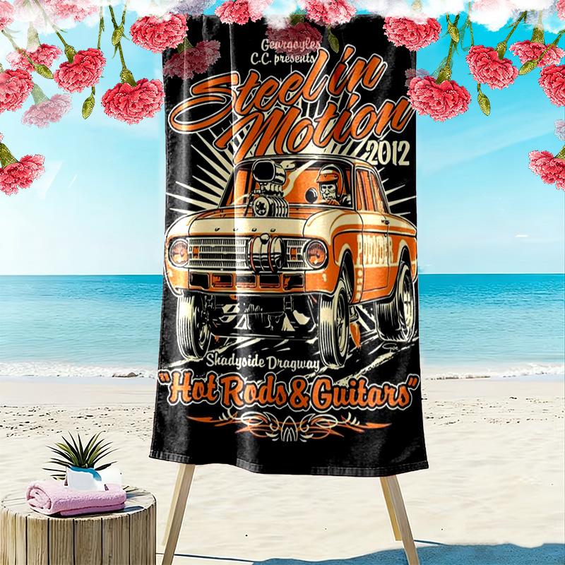 Vintage-style Muscle Car 2D Flat Print Beach Towel, Large Soft Quick Dry Towel for Beach Camping SwimmingXSTJ0915337