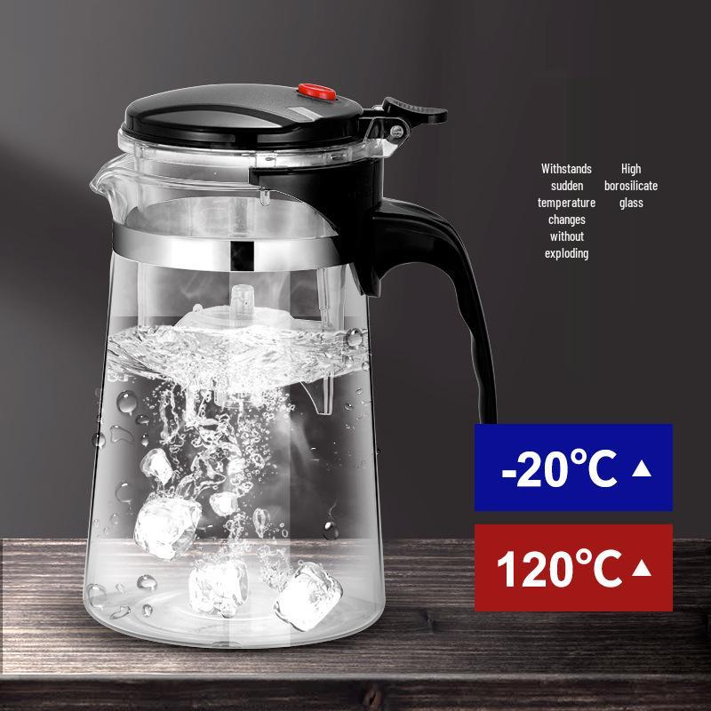 Flowing Cup Teapot with One-Button Separation Tea Infuser and Filter Glass Teacup Set