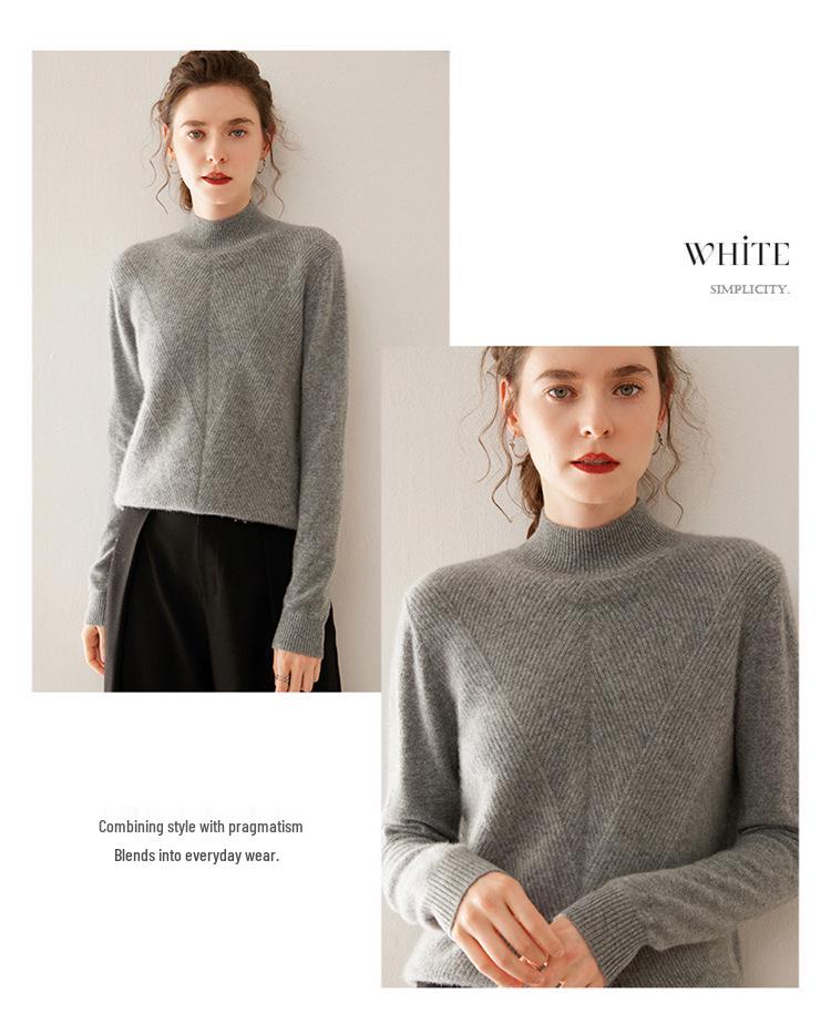 Women's Cashmere Half-High Neck Thick Knit Sweater for Autumn/Winter Warmth.