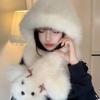 Women's Super Cute Bowknot Puppy Autumn Winter Warm Hat Scarf Integrated Face-Flattering Ear Protection Cute Hat