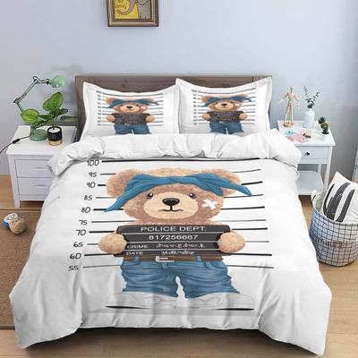 Bear Print Digital Print Polyester Bedding Sets,Girl's Cover,Boys Duvet Cover Set For Teens, Queen Cover 2pcs Pillowcase