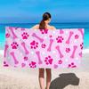 Hundeknochen Pfotenabdruck Rosa Strandtuch, Haustier-Thema Schnelltrocknend Weich Saugfähig Mikrofaser für Strand Camping Outdoor Geschenk