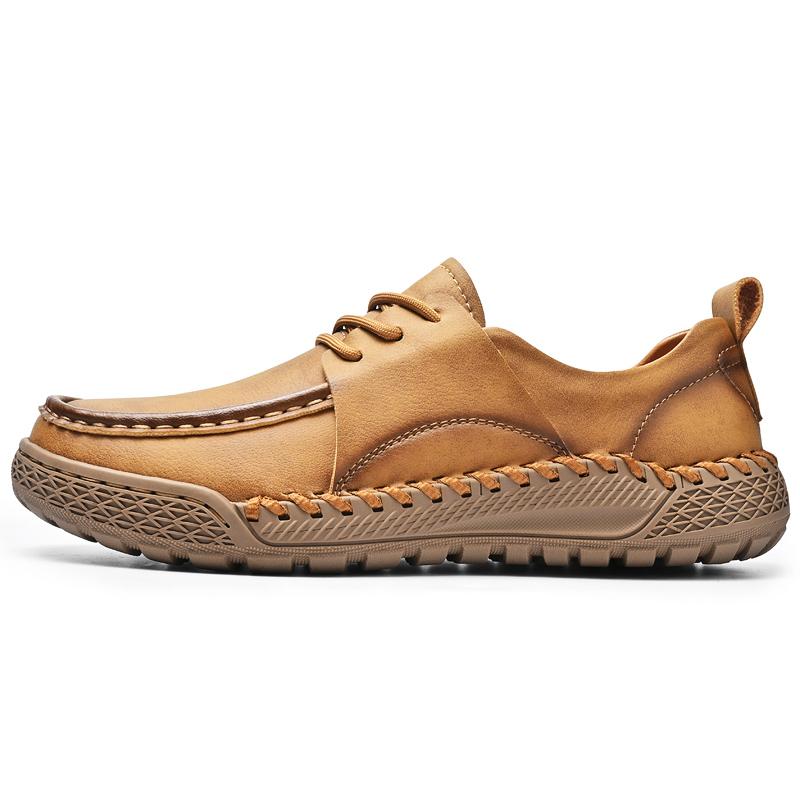 Herren Handgenähte Lederschuhe Low Top Schnürschuhe Lässige Sneaker Fahrschuh Atmungsaktive Leder Slipper Mokassins