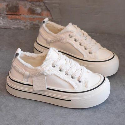 2025 Women's Retro Thick-Soled Canvas Shoes: Breathable, Versatile, Trendy Black for Fall