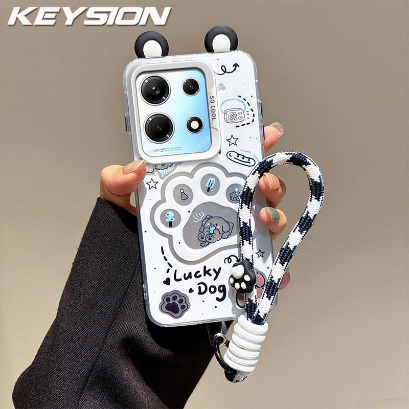 KEYSION Cute Ear Cartoon Case for Infinix Note 30 4G with Lanyard Soft Silicone+PC Shockproof Phone Cover for Infinix Note 30 5G