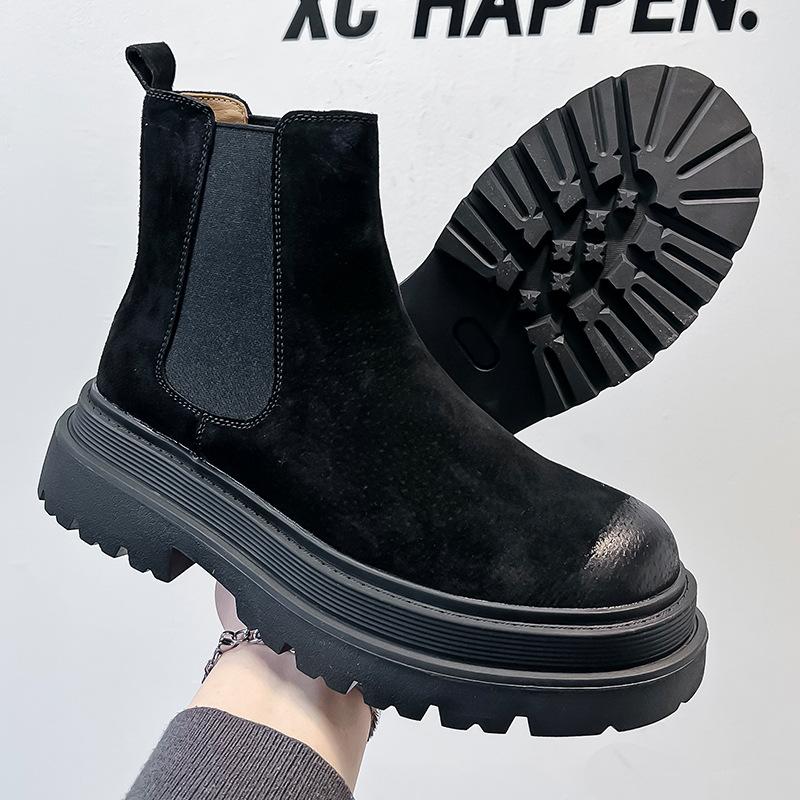 2024 New Martin Boots British Style Men's Frosted Boots Medium Heel Flat Short Boots Pedal Boots 44161-A