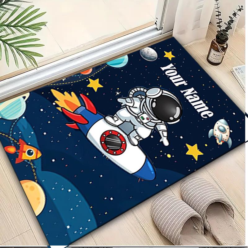 1PC Custom Name Astronaut Rocket Space Theme Floor Mat Ideal for Living Room, Game Rooms, Office, Bedroom,Floor Mat Playful Design