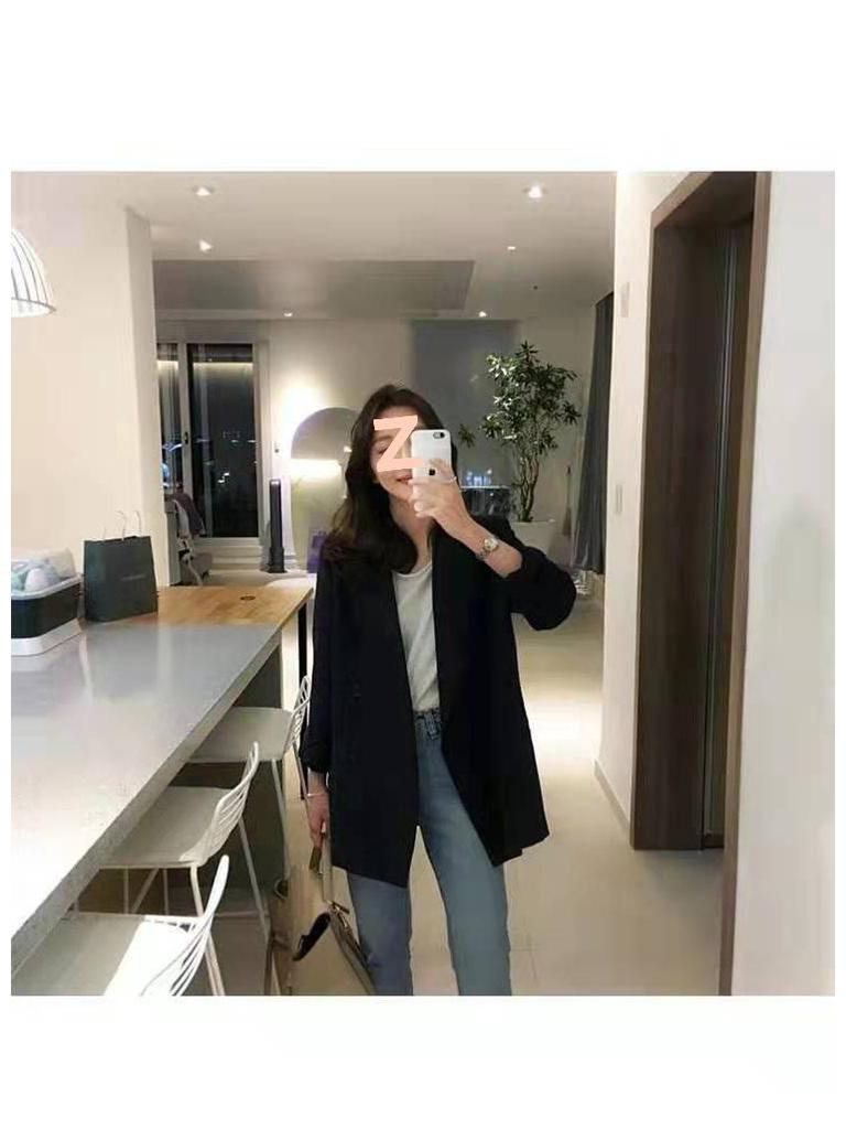 Chic 2025 Women's Loose Black Suit Coat - British Style, Korean-Inspired, Casual Professional Fashion