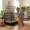 48 Inch Heavy Duty Indestructible Dog Crate with Wheels, Folding Metal Big Dog Cage for Large and Medium Dogs, Cage with Removable Wire Trays