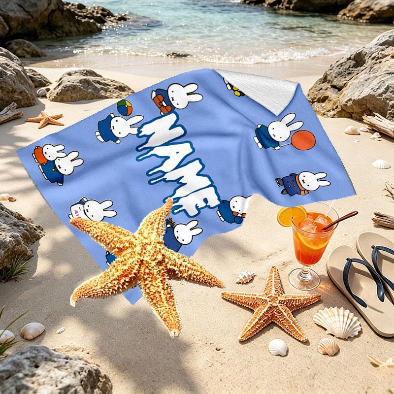 Custom Name Personalized Miffy Print Beach Towel, for Trip Camping Beach Party Home Decor, Birthday Gift for Family & Friends