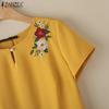 ZANZEA Women Summer Round Neck Short Sleeve Casual Floral Embroidery Dress
