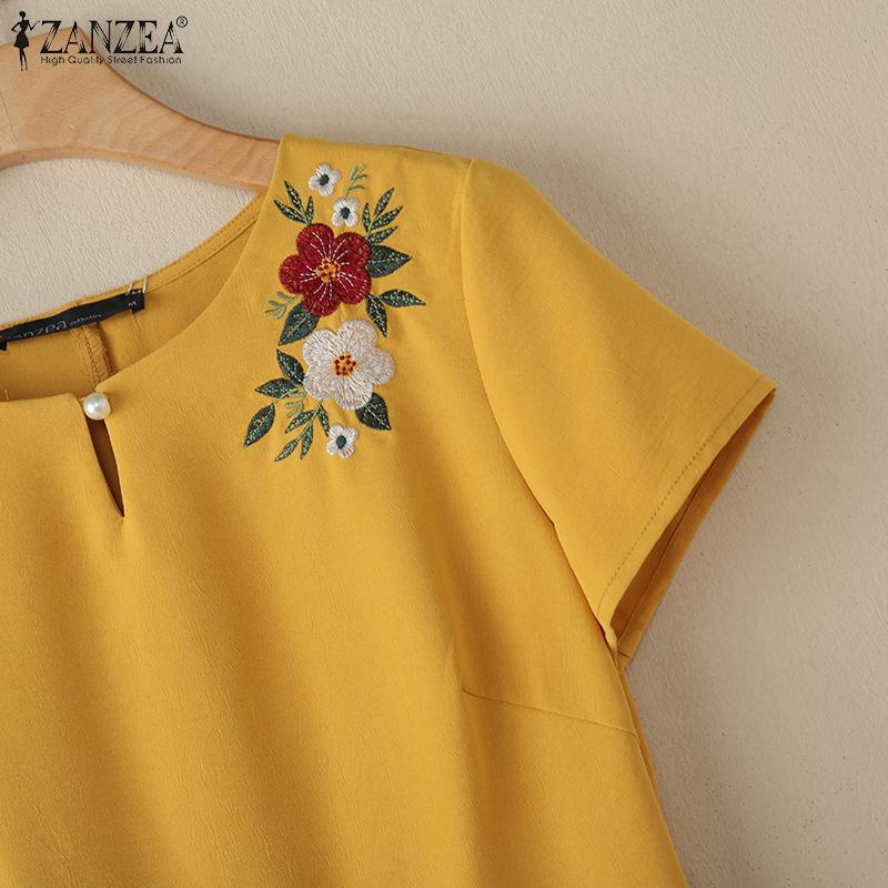 ZANZEA Women Summer Round Neck Short Sleeve Casual Floral Embroidery Dress